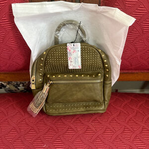 Women's Brentano Olive Studded Backpack with Adjustable Strap & Int. Pockets